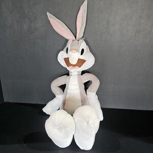 Vintage Six Flags Bugs Bunny Plush 19” Looney Tunes Stuffed Animal Gray White